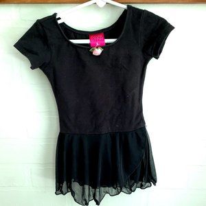 Black Short Sleeved Leotard w/ Attached Skirt